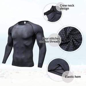 <b>Men's</b> Full Sleeve <b>Compression</b> <b>Shirt</b> Dark Gray Spandex/Polyester Breathable Quick Dry Sublimation Printed Sport Top Athletic Wear - Product Image 4