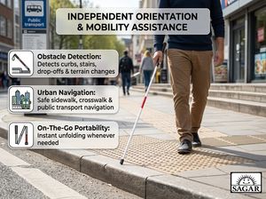 Canne de marche pliante légère en aluminium à 4 sections, blanche, avec bande réfléchissante rouge pour personnes malvoyantes, aide à la mobilité - Product Image 6