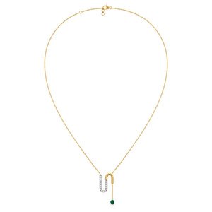 Collar con Colgante en Forma de U con Diamantes y Esmeralda en Forma de Gota, con Diseño de Cadena Asimétrica - Product Image 3