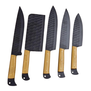 Coffret de couteaux de chef LEGACY BLADES faits main en acier à haute teneur en carbone, finition noire, manche en bois pleine longueur, fabricant OEM ODM - Product Image 1