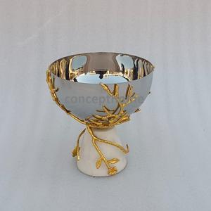 Bol de service et décoratif en métal de forme ronde, finition argentée, avec base unique de designer polie et brillante, livraison gratuite - Product Image 2