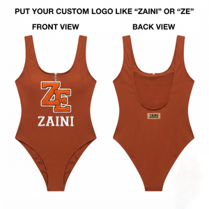 Traje de Baño para Mujer, 220 GSM, Nailon y Spandex Premium, Elástico en 4 Direcciones, Color Naranja Óxido, de Una Pieza, con Apliques Bordados, Logotipo Personalizado, Ropa de Baño Deportiva - Product Image 1