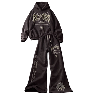 Conjunto de Pantalones y Chaqueta Deportiva Personalizados de Dos Piezas, 100% Algodón Transpirable, Estilo Flare, con Estampado Puff Personalizado y Lavado Ácido - Product Image 1