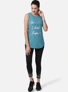 Débardeur sans manches pour femme, vert sarcelle, imprimé feuille d'aluminium « Inhale Exhale Repeat », vêtement de sport décontracté, respirant, en coton tricoté, avec logo frontal - Product Image 3