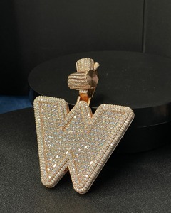 Pendentif personnalisé en moissanite VVS avec lettre initiale, style hip-hop, serti de diamants baguette 3D en argent 925, bijoux fins pour homme - Product Image 1