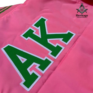 Veste de baseball Varsity rose et verte personnalisée pour femmes |   Vêtements grecs de sororité brodés respirants, héritage maçonnique - Product Image 5