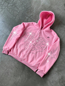 Star Rhinestone Zip Hoodie Cotton Fleece Oversized Streetwear Graphic Hoodies for Men Custom OEM Manufacturing - Product Image 5