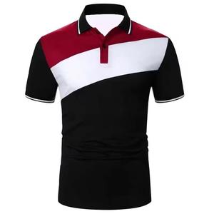 Men's Short Sleeve Color Blocked <b>Polo</b> Shirt Knitted Regular Fit Contrast Trim Casual Style Pink Black <b>White</b> - Product Image 3