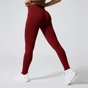 Ensemble de yoga et de sport pour femme, taille haute, longueur cheville, couleur unie, séchage rapide, respirant, avec effet froncé aux fesses - Product Image 3