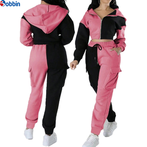 Conjunto Casual Personalizado para Mujer 2 en 1, 100% Algodón, con Chaqueta Corta con Capucha y Bloques de Color a la Moda, Pantalones Cargo y Pantalones Deportivos - Product Image 6