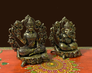Ensemble de statues artisanales en laiton de Lakshmi et Ganesh, idole de dieu hindou, décoration religieuse pour la maison - Product Image 4