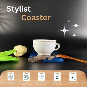 Sous-verres carrés en bois faits à la main avec incrustation de résine bleue – Design moderne - Product Image 3