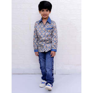 Chemise bleue imprimée pour garçons, manches longues, imprimé intégral, polyester, coton et élasthanne confortables - Product Image 5