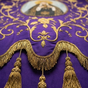 Luxury Purple Silk Church <b>Banner</b> Gold Bullion Wire Embroidered Our Lady of Sorrows Christian Ceremonial <b>Banner</b> - Product Image 6