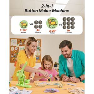 Macchina per la creazione di bottoni 2-in-1 da 2,28/2,95 pollici, con 200 pezzi di taglierine circolari in plastica e rinforzo per libri magici, per la creazione di componenti per bottoni - Product Image 2