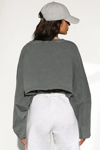 Sudadera con capucha y hombros caídos para mujer, talla grande, con estampado de serigrafía, color liso, diseño ODM/OEM, tejido de punto, con efecto ácido. - Product Image 6