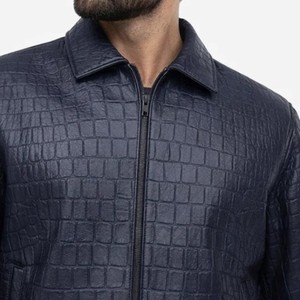 Blouson Bomber en Cuir Véritable Noir pour Homme, Style Streetwear Uni, Personnalisable OEM, Vente en Gros, Manteaux d'Extérieur pour Homme - Product Image 4