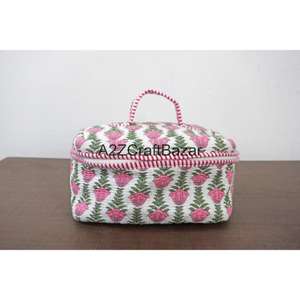 Ensemble de trousses de toilette pour femmes en coton durable, écologiques, à rayures, imprimées à la main, avec fermeture éclair - Product Image 4