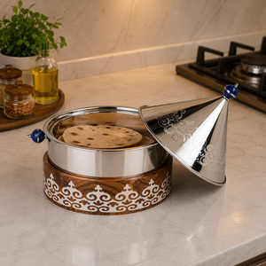 Cacerola Premium de Acero Inoxidable de Doble Pared con Base de Madera, Recipiente para Servir Comida, Apto para Cocina y Comedor - Product Image 3