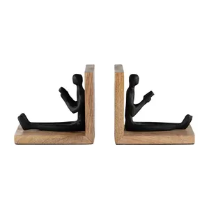 Artistic Wooden Bookends <b>Figurative</b> Minimalist Design Handmade 2Pcs for Living Room Tabletop Decor - Product Image 3