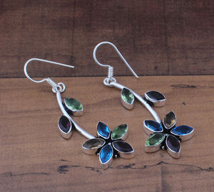 ต่างหูเงินแท้ 925 ประดับพลอยบลูโทแพซและโกเมนธรรมชาติ สไตล์วินเทจ เหมาะสำหรับเป็นของขวัญวันครบรอบแต่งงานหรืองานเลี้ยง - Product Image 2