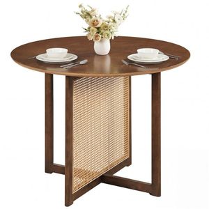 Tavolo da Pranzo Rotondo Moderno Stile Mid-Century da 95 cm per 2-4 Persone, in Rattan PE con Gambe in Legno di Gomma - Product Image 1