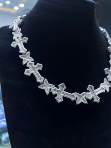 Bling Micro Pave Moissanite Cross Necklace <b>Iced</b> <b>Out</b> Baguette Diamond Star Crucifix Link <b>Chain</b> Hip Hop Religious Jewelry Gift Set - Product Image 2