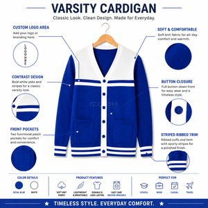 Cosh International Acrylic Wool Blend Stylish Sorority Sisterhood Breathable Warm Blue White Contrast Knitted <b>Cardigan</b> <b>Sweater</b> - Product Image 6