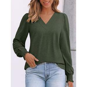 2025 2025 Otoño/Invierno moda mujer traje de moda Camiseta de manga larga Top Blusa con cuello en V elegante estilo informal de negocios XL - Product Image 3