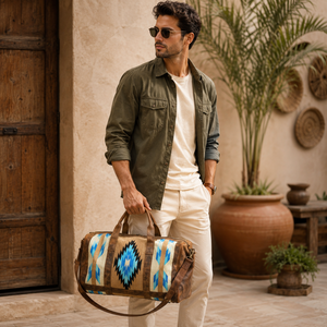 Sac de voyage en cuir avec motif aztèque, sac de voyage en cuir |   Sac de week-end de style occidental fait main |   OEM Export Inde 2026 Pro - Product Image 4