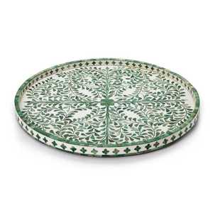 Handmade <b>Vanity</b> <b>Tray</b>, Bone Inlay Serving <b>Tray</b> | Decorative Artisan Serving| Bone Inlay Round Serving <b>Tray</b> | Handmade Decorate - Product Image 1