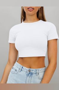 T-shirt court décontracté pour femme, style neutre, imprimé personnalisé, col rond, respirant, séchage rapide, anti-plis, en coton tricoté et élasthanne - Product Image 4