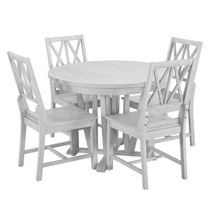 Rustic 5-Piece Extendable <b>Dining</b> <b>Table</b> <b>Set</b> <b>Round</b> Trestle <b>Table</b> and <b>4</b> Cross Back <b>Dining</b> Chairs <b>for</b> Kitchen or <b>Dining</b> Room - Product Image 6