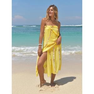 Pareo de playa amarillo con efecto tie-dye para mujer, vestido ligero sin tirantes, falda cruzada, cubre bikini, ropa de baño de verano - Product Image 2