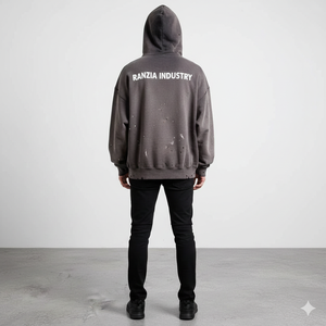 Sudadera con capucha pesada para hombre RANZIA OEM ODM personalizada con cremallera, lavado ácido desgastado, corte y costura, pedrería, impresión DTG - Product Image 5