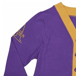 customized Greek Sororities wear <b>Cardigan</b> <b>sweaters</b> Designs Women Chenille logo <b>Cardigans</b> Purple and Gold - Product Image 3