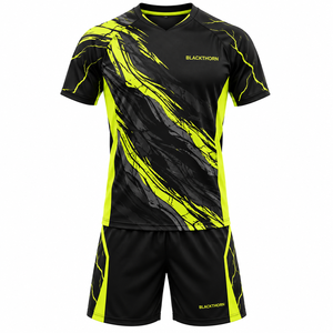 Ensemble maillot et short de football pour homme Blackthorn, sublimé, col en V, manches courtes, anti-humidité, coupe athlétique, toutes saisons - Product Image 2