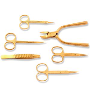 Japanese Stainless <b>Steel</b> Titanium Gold Color Professional Beauty Tools Straight Curved Sharp Point Scissors Manicure Tools - Product Image 3