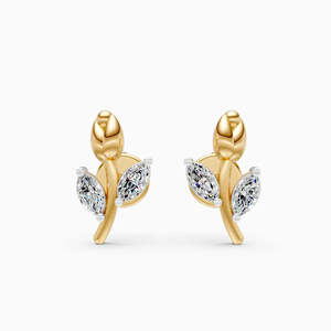 JEWELLERY PLANET Boucles d'oreilles clous classiques en or 10K plaqué rhodium, motif fleur, zircon rouge taille coussin, accents de diamants, unisexe - Product Image 5