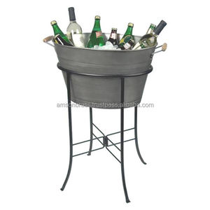 Classic Beverage <b>Tub</b> Ice Bucket with Stand <b>Galvanized</b> Wine Cooler <b>Tub</b> Customize Ice & Party Bucket with Folding Stand - Product Image 1