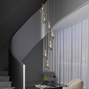 Lampadario a sospensione regolabile a 7 luci per sala da pranzo, grande lampada a sospensione per foyer e soggiorno, elegante lampadario per scale - Product Image 1