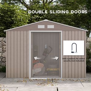 Marrone chiaro 9X6 FT giardino esterno capannone strumento di stoccaggio edificio con 4 prese d'aria e 2 porte scorrevoli - Product Image 6