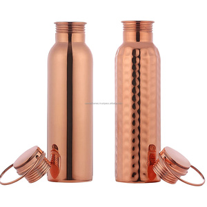 1000ml Pure Copper <b>Water</b> <b>Bottle</b> with Carrying Handle <b>Plain</b> and Hammered Leakproof Ayurvedic Sports Flask Wholesale - Product Image 1