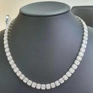 Collar de tenis de lujo para mujer, chapado en oro blanco de 18 quilates, con diamantes talla baguette engastados en bisel, regalo personalizable según requisitos. - Product Image 2