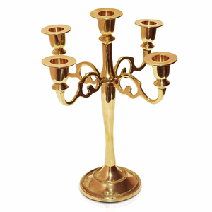 Candélabre vintage en laiton doré à 5 bras, support décoratif pour bougies, chandelier à cinq bras, centre de table - Product Image 5