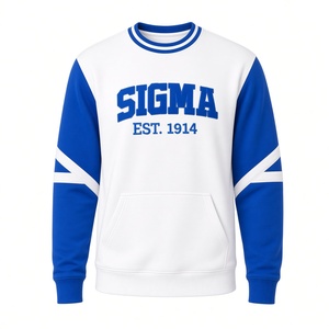 Sweat-shirt blanc et bleu roi à col rond avec impression Sigma EST 1914, manches longues contrastées, poche kangourou, style grec - Product Image 3