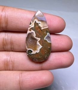 Cabochon de jaspe naturel taillé en poire, orange, vert, marron, poli, pierre précieuse en vrac pour la fabrication de bijoux - Product Image 2