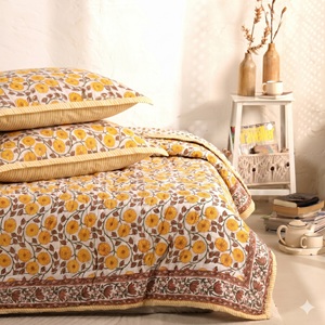 Hand Block Print Cotton <b>Quilt</b> Reversible Mughal Floral Bedspread Vintage Boho Lightweight Cotton Oversize Comforter Blanket Gift - Product Image 2