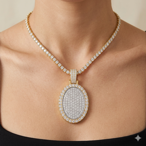 925 Silver <b>Gold</b> Plated Custom Fine Necklace Charms Lab Grown Diamond Bling Pillow Oval Geometric Shape Trendy Children's <b>Pendant</b> - Product Image 2