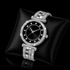 Reloj de pulsera de lujo con bisel de cristal y esfera negra redonda plateada para mujer, elegante y brillante, regalo de moda - Product Image 3